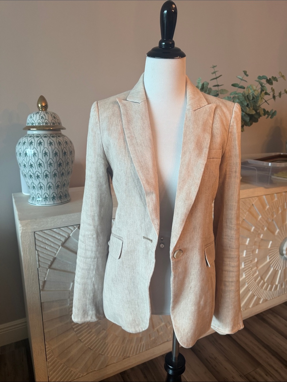 Veronica Beard Beige Linen-Blend Single-Button Blazer